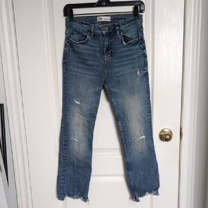 Zara Women's Straight Leg Distressed Blue Jeans